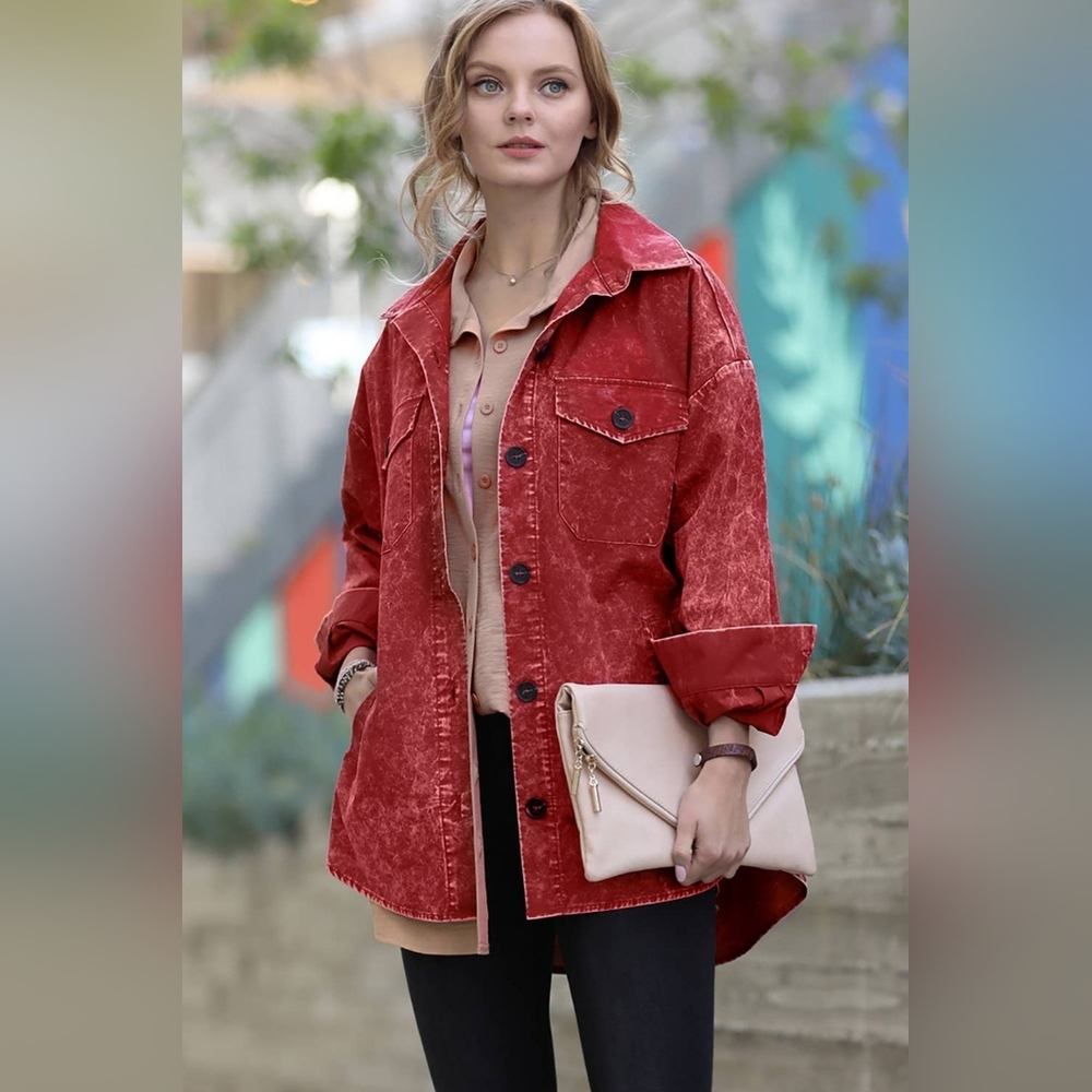Oversized Vintage Washed Shacket Dk Rust